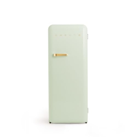 CREATE / RETRO FRIDGE 150 GOLD/Kühlschrank mit Gefrierfach 281L in Pastellgrün, Griff Gold / 102W, niedriger Energieverbrauch, 150cm, 3 Ablagen, Temperaturregelung,60x60x150cm