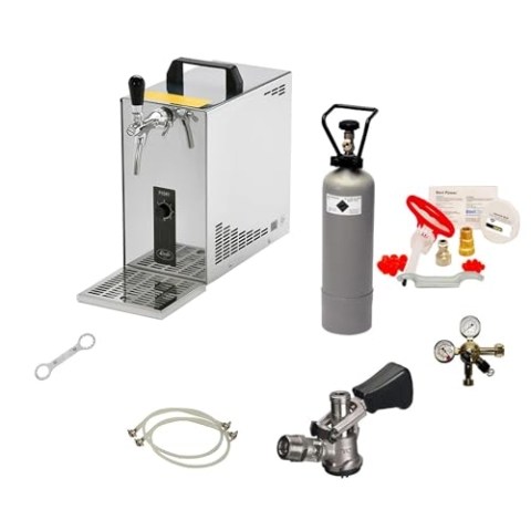 Komplett Set - Zapfanlage, Bierzapfanlage, Bierkoffer, Durchlaufkühler PYGMY 25 1-leitig Trockenkühler, 30 Liter/h, Reinigungsset für Zapfanlage und Keg, Zapfkopf:NC Adapter