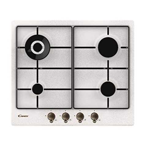 Candy Classic Gaskochfeld mit 4 Brennern, Edelstahl, Brenner mit doppelter Krone und emailliertem Grillrost, spülmaschinenfest und leicht, 59,5 x 51 x 3,8 cm, Hafer – CHW6BRAV4WGT