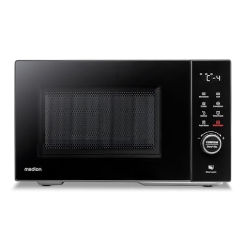 MEDION Mikrowelle mit Grill und Heißluft (23 Liter, 900 Watt, 1000 Watt Grill, 1680 Watt Heißluftfunktion, 11 Automatik-Programme, 5 Leistungsstufen, Auftaufunktion, Edelstahl, MD12031) schwarz