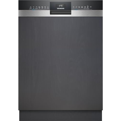 Siemens SN55YS00AE, iQ500 Smarter Geschirrspüler Teilintegriert, 60 cm breit, Made in Germany Besteckkorb, Edelstahl, Zeolith Trocken, extra leise, automatische Türöffnung, aquaStop, varioSpeed