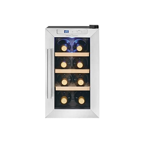 Profi Cook Weinkühlschrank | 8 Flaschen | Getränkekühlschrank | UV-beständige Glastür | Weinkühler | LED-Beleuchtung | 4 Lagerebenen - davon 3 herausnehmbar | 11-18°C | PC-WK 1233