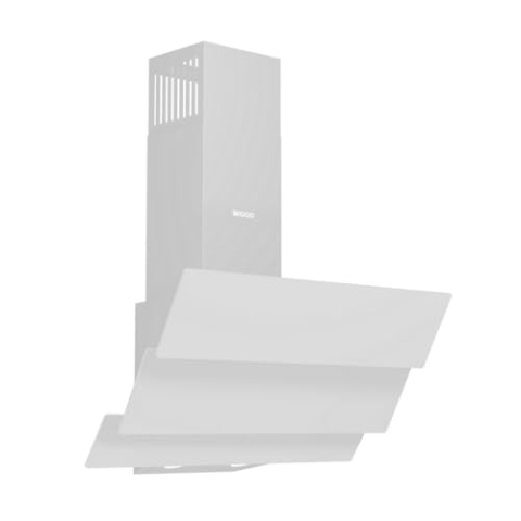 Wiggo B643 Dunstabzugshaube 60cm kopffrei I Abluft Umluft Dunstabzug 615m³/h - Touch-Display 4 Stufen I Energieeffizienzklasse B Schräghaube inkl. 2x Kohlefilter I Abzugshaube Glasfront weiß