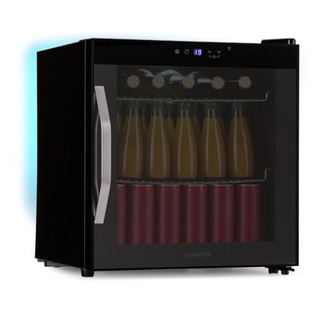 Klarstein Coachella 50 Onyx Getränkekühlschrank Mit Glastür - 47 L, WLAN, 3-18 °C, LED-Innenbeleuchtung, Touch-Bedienfeld, 7-Farbige Hintergrundbeleuchtung, 2 Metallböden, Schwarz