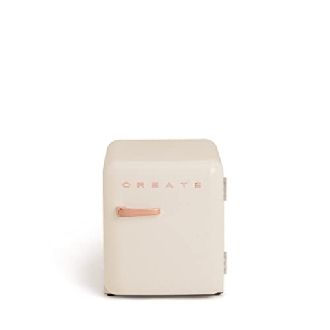 CREATE / RETRO FRIDGE 50 ROSE GOLD/Kühlschrank in Cremeweiß, Griff Rosa-Gold / 85W, Minibar, eine Regalfläche, Retro-Design, 50cm, zwei Ablagen, 48L Fassungsvermögen, energiesparend, 50x44x49,8cm