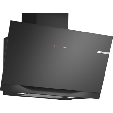 Bosch DWK91LT60, Serie 8, Smarte Dunstabzugshaube, 90 cm, Klarglas schwarz bedruckt, Extrem Leise Wandesse, Made in Germany, Steuerung über Kochfeld, Einstellbare Farbtemperatur, PerfectAir-Sensor