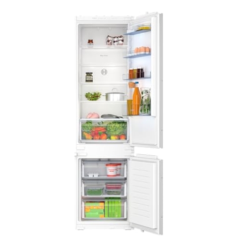 Bosch KIN96NSE0 Serie 2 Einbau-Kühl-Gefrier-Kombination, 194 x 56 cm Nische, 215 L Kühlen & 75 L Gefrieren, 11 Prozent mehr Kühlvolumen, nie wieder abtauen, gleichmäßige Ausleuchtung