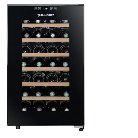 CLIMADIFF- Ultra-leiser Hybrid-Weinkühlschrank CC28F, 28 Flaschen, kleiner Temperier-Servier-Weinschrank, Temperaturbereich 11°C-18°C