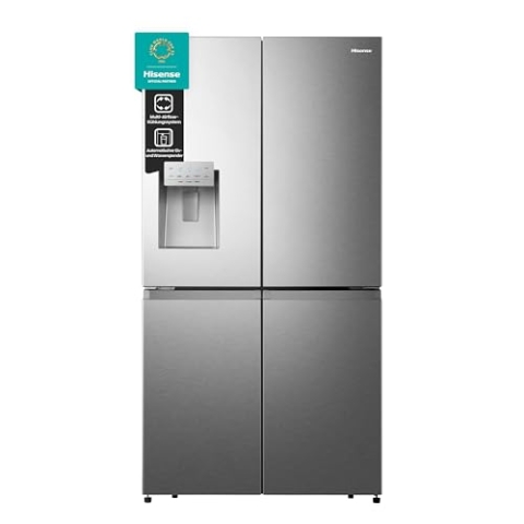Hisense RQ760N4AIE Cross Door Kühl-Gefrierkombination /178,5 cm/Inverter Kompressor/Total NoFrost/Multi Air Flow/Wasserspender/Kühlteil 352 l/Gefrierteil 232 l/Inox-Look, Edelstahl