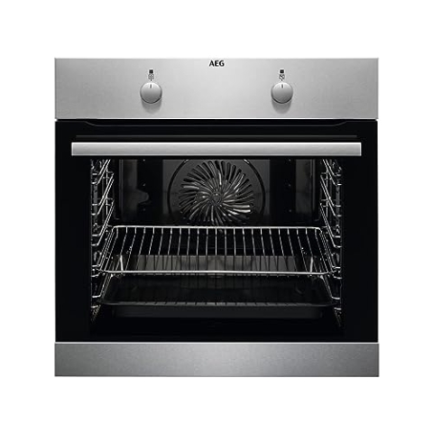 AEG BEB230010M Einbaubackofen/Backofen mit 71 L Volumen und SoftClosing Ofentür / 8 Beheizungsarten/Edelstahl-Beschichtung mit Antifingerprint/silberfarben & schwarz