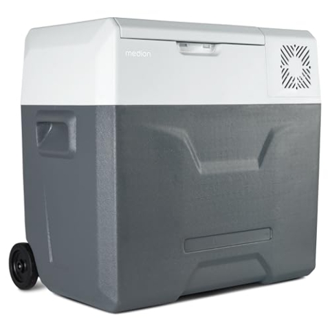 MEDION mobile elektrische Kompressor Kühlbox (50L Kapazität, elektrisch, Mini Kühlschrank & Gefrierbox, USB, 230V 12V 24V KFZ Adapter, für Auto LKW Wohnwagen Camping Boot Garten Festival, MD13112)