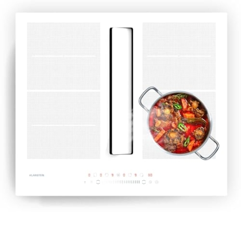 Klarstein Chef-Fusion Induktionskochfeld Mit Dunstabzug - 7.200 W, Boost 8.400 W, 590 m³/h Luftstrom, Energieeffizienzklasse A, Flexzone, Glasoberfläche, Platzsparend, Kindersicherung, Schwarz