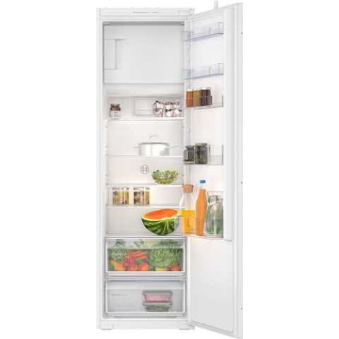 Bosch KIL82NSE0, Serie 2, Einbau-Kühlschrank mit Gefrierfach, 177,5 x 56 cm Nische, 246 L Kühlen & 34 L Gefrieren, Made in Germany, MultiBox, Ablagen aus Sicherheitsglas, sehr leise, schneller Kühlen