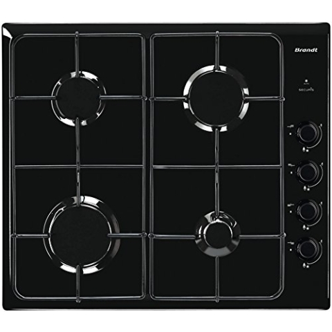 Brandt BPE6410B Gasplatte, Einbau, 4 Kochfelder, 7800 W, L 58 x T 51 cm, Glasbeschichtung, Schwarz