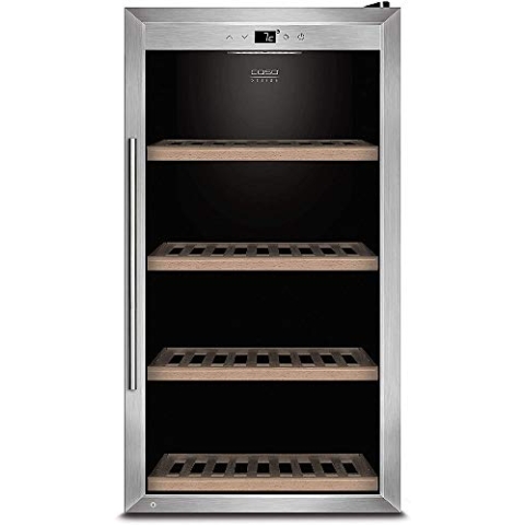 CASO WineSafe 75 Design Weinkühlschrank für bis zu 75 Flaschen (bis zu 310 mm Höhe), eine Temperaturzone 5-20°C für Rotwein oder Weißwein, Getränkekühlschrank