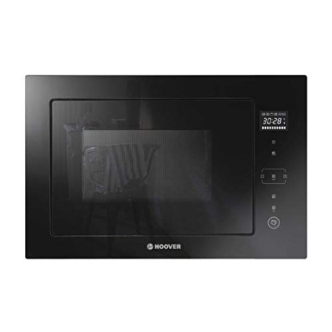 Hoover H-MICROWAVE 500 HMBG25/1GDFB, integrierte Mikrowelle mit Grill, 25 l, Digital, rahmenlos, 5 Leistungsstufen, 6 automatische Programme, Drehteller 31,5 cm, Quick Start, 900 W/1000 W, Schwarz