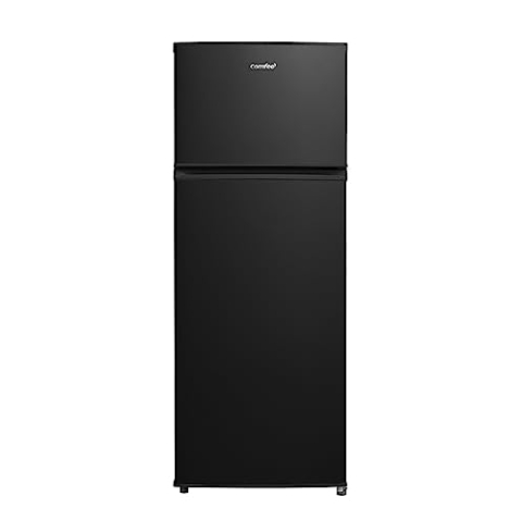 Comfee RCT284DK2A Kühl-/Gefrierkombination/Gefrierteil oben/176 kWh/Jahr/143cm Höhe/LED Licht/Reversibles Türscharnier/Schwarz