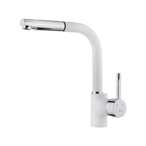 GRIFO ARK 938 W BLANCO Monomando icono de Teka, en elegante blanco y cromo, pintura anti huellas, fácil mantenimiento, resistente maneral metálico, flexible extra resistente