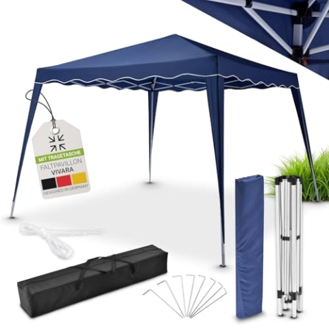 Juskys Faltpavillon Vivara 3x3 m - Pop-up Pavillon höhenverstellbar, UV50+ & wasserabweisend - Gartenzelt mit Tasche - Partyzelt für Garten - Blau
