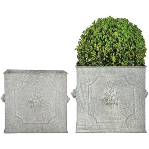 Esschert Design AM Löwe Blumentopf 2er Set, quadratisch, groß 24 cm/klein 20 cm, Aged Metall, antikes Design