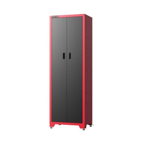FEISTOS Hochschrank Juno Solo | 660x457x1986 mm Rot/Schwarz | Werkzeugschrank & Werkstatteinrichtung für Ordnung & Stil in der Werkstatt | Büroschrank, Vorratsschrank, Garagenschrank, Metallschrank