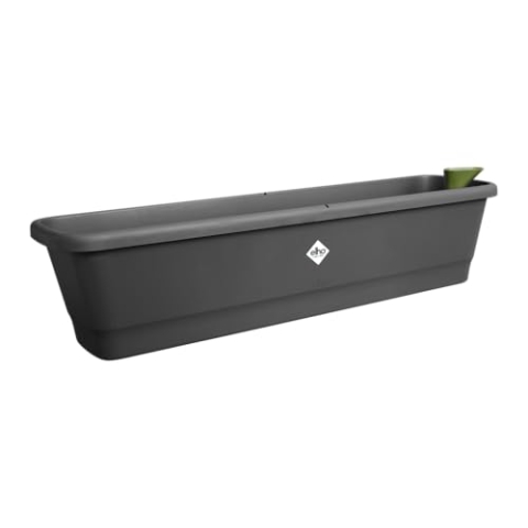 elho noa balkonkasten XL - Übertopf für Balkon mit Wasserreservoir - 100% Recyceltem Plastik - Schwarz/Living Schwarz