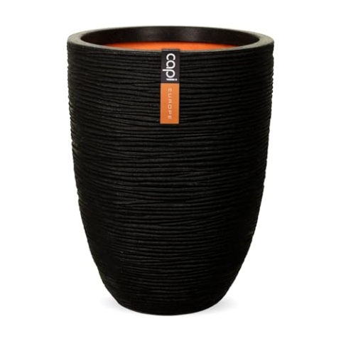 Capi Europe - Gefäß elegant niedrig Rib NL - 46x58 - Schwarz - Öffnung Ø38 - Blumentopf für den Innen- und Außeneinsatz - Bruchsicher - 100% recycelbar - KBLR783