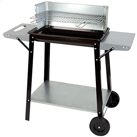 AKTIVE Tragbarer Holzkohlegrill, Metall, 90x32x85 cm, Mit Temperaturregler und 2 abnehmbaren Griffen, 4-fach höhenverstellbar, 2 Räder und Tragegriff, Einfacher und schneller Aufbau (52973)