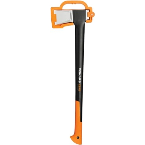 Fiskars Spaltaxt, Inklusive Klingen- und Transportschutz, Länge: 72 cm, Antihaftbeschichtet, Hochwertige Stahl-Klinge/Glasfaserverstärkter Kunststoff-Stiel, Schwarz/Orange, X25–XL, 2,4 kg, 1015643