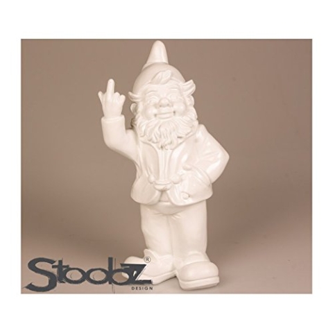 Figur Gartenzwerg mit Stinkefinger - für Haus & Garten - weiß - 15 x 12 x 32 cm