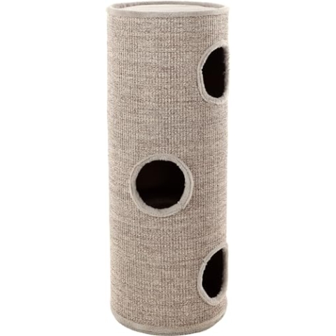 Kratztonne für Katzen – Flamingo Greta - 100 cm Hoch, Ø 38 cm – Kratztonne für Katzen L mit 3 Etagen & Liegefläche – Robuste Kratztonne in Natur & Grau