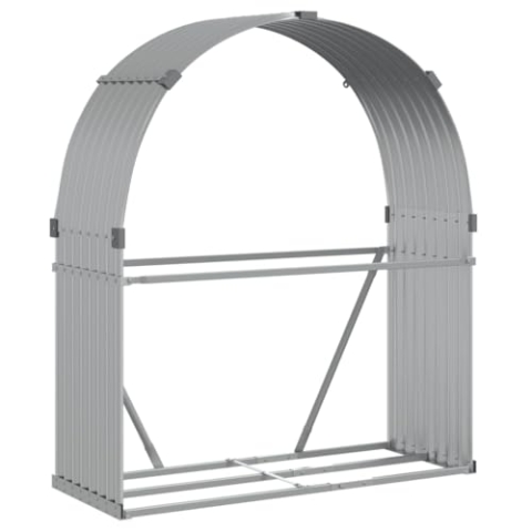 vidaXL Kaminholzunterstand, Kaminholzregal mit viel Stauraum, Feuerfest Brennholzregal mit Haken, Garten Holzlager Unterstand, Silbern 120x45x140cm Verzinkter Stahl