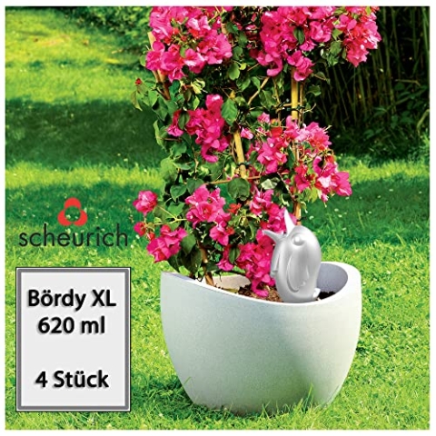 Scheurich Wasserspeicher Bördy XL | 4X Weiß | 620ml Füllmenge | Bewässerungskugel klein mit Ton Fuß | Wasserspender Pflanzen und Blumen Terrakotta Stiel