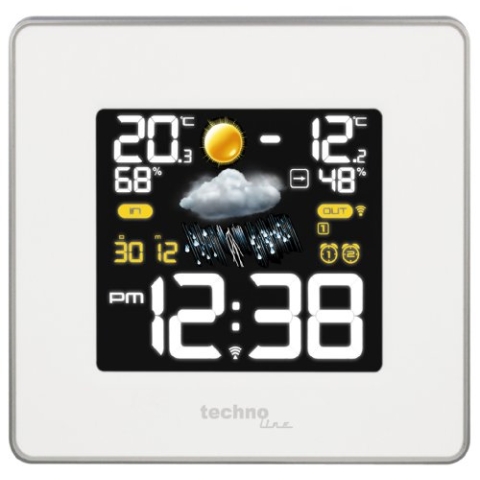 Technoline WS 6440 moderne Wetterstation mit Funkuhr, Temperatur-,Luftfeuchte-, und Luftdruckanzeige inklusive mit Außensender TX96-TH-TW003, Übertragungsfrequenz 433 MHz, weiß, 14,8 x 5,4 x 13,7 cm