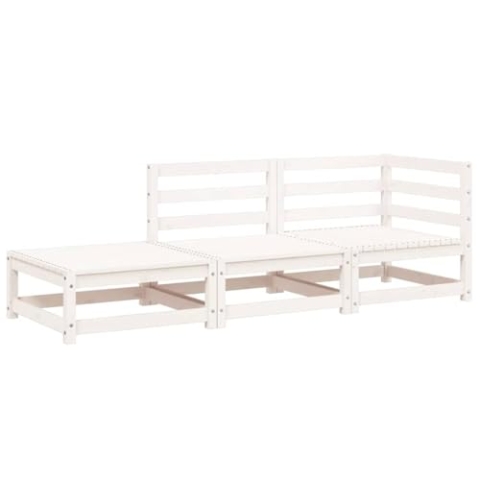 vidaXL Gartensofa 2-Sitzer, Modular Sofa mit Rückenlehne, Gartensessel Ecksofa mit Hocker, Relaxsessel Lounge Sessel Gartenmöbel, Weiß Massivholz Kiefer