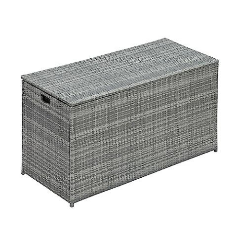 Teamson Home Terrasse Gartenmöbel, Korbgeflecht Rattan 700 Liter X-Large Aufbewahrungsbox mit Deckel & Futter, Wetterbeständig, Grau