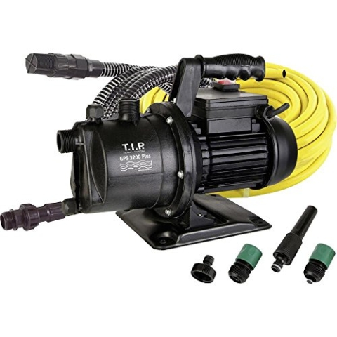 T.I.P. Gartenpumpe mit Bewässerungsset (3.200 l/h Fördermenge, 42 m Förderhöhe, 4,2 bar Druck, GFK, inkl. 20m Bewässerungsschlauch, 4m Saugschlauch, 3x Anschlussstück, 1x Spritze) GPS 3200 Plus, 30172