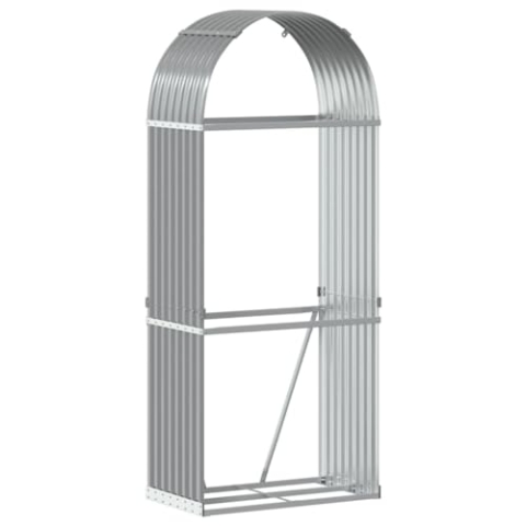 vidaXL Kaminholzunterstand, Kaminholzregal mit viel Stauraum, Feuerfest Brennholzregal mit Haken, Garten Holzlager Unterstand, Hellgrau 80x45x190cm Verzinkter Stahl
