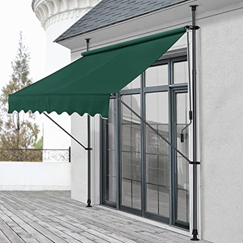pro.tec Klemmmarkise Stem Markise ohne Bohren 400 x 120 x 220-309 cm Balkonmarkise mit Handkurbel Sonnenschutz Stahlgestell Dunkelgrün
