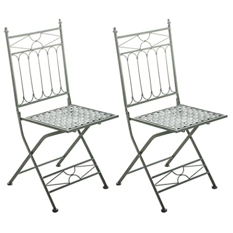 CLP 2er Set Eisen-Klappstuhl ASINA in nostalgischem Design I Klappbarer Gartenstuhl mit edlen Verzierungen I erhältlich, Farbe:antik-grün
