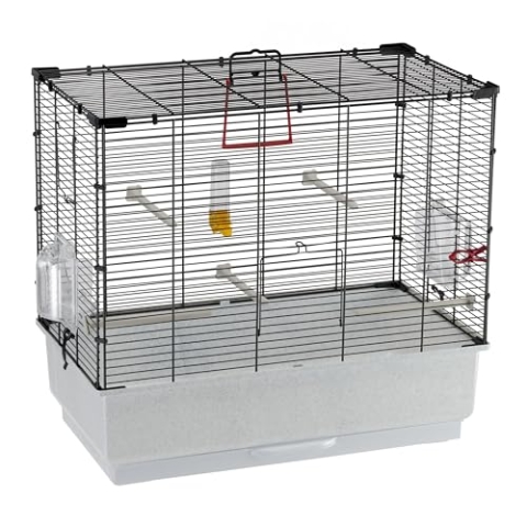 Ferplast Vogelkäfig Piano 4, Kanarienvogelkäfige, Kleiner Vogelkäfig, mit Vogelhäuschen, Vogeltränke, Wasserspender, 59 x 33 x H 55 cm, mit Zubehör, Abbnehmbarer Napf