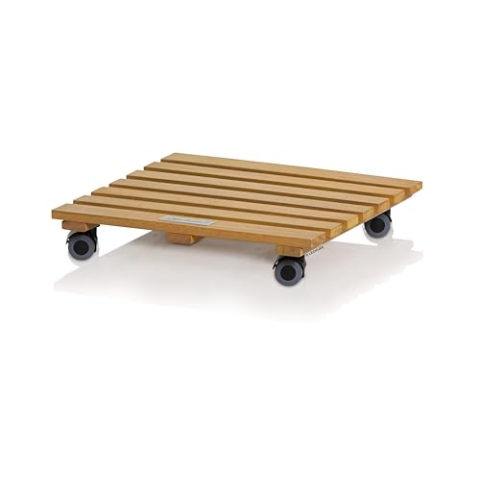 LECHUZA-Rolluntersetzer Natural Wood 37 Square Eukalyptusholz, 37,5 x 37,5 x 7 cm, 16781