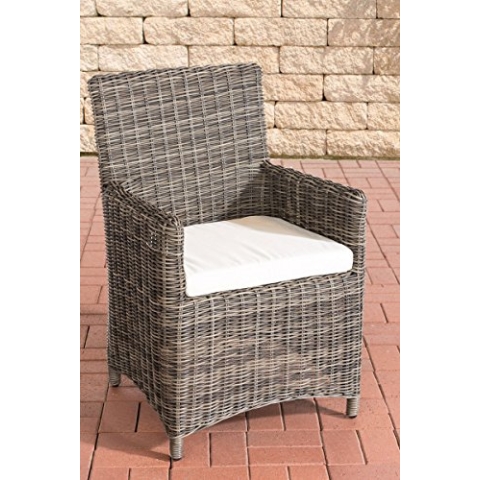 CLP Polyrattan Gartenstuhl Fontana 5mm I Robuster Rundrattan Gartenstuhl Mit Einem Untergestell Aus Aluminium, Farbe:grau-meliert, Polsterfarbe:Cremeweiß