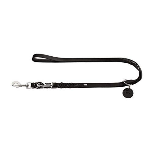 HUNTER SOLID EDUCATION Verstellbare Hundeführleine, Leder, geflochten, robust, weich, 1.3 x 200 cm, schwarz