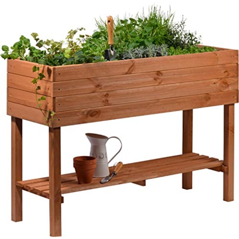 dobar® 58130FSCe Großes Hochbeet XXL mit Ablagefläche | Erhöhtes Gemüsebeet Massivholz | Kräuterbeet Wetterfest | Pflanzkasten für Balkon/Garten/Terrasse | 117 x 40 x 80 cm | Braun