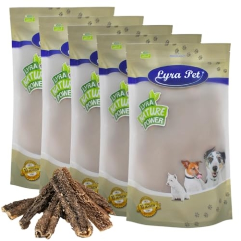 Lyra Pet® 5 kg Rinderpansen 12-15 cm | Naturbelassener Kausnack | Proteinhaltiges Leckerli auch für Welpen und ältere Hunde | Nährstoffreich | Schonend getrocknet | Gut verträglich