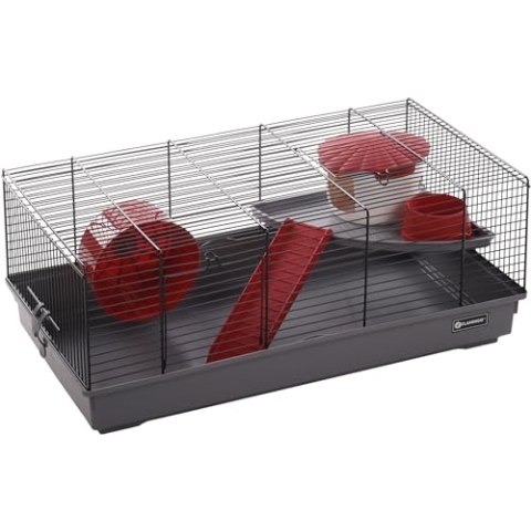 Flamingo Jing Hamsterkäfig - Schwarz/Grau, 58 x 31 x 22.5 Komplett mit Zubehör, Ideal für Hamster und andere kleine Nagetiere