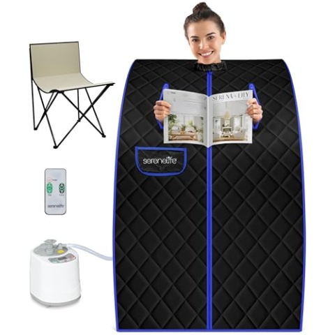 SereneLife Infrarotsauna, Mini Sauna für zuhause, Dampfsauna für zuhause, Portable Sauna, Wärmekabine, Infrarotkabine, Fernbedienung Zeit- Hitzeeinstellung, 2L Dampfgenerator für Dampfbad, Saunastuhl