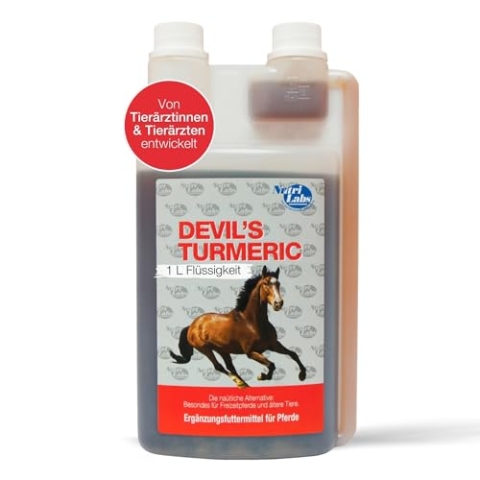 NutriLabs Devil's Turmeric Bewegungssaft für Pferde 1 L - mit Gelbwurz- & Teufelskrallen-Extrakt - Teufelskralle Pferd - Pferde-Nahrungsergänzungsmittel - Bewegung Pferde - Gelbwurz Pferde