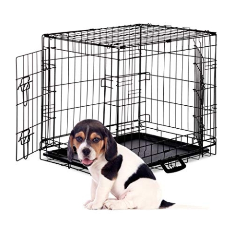 Relaxdays Hundekäfig, Faltbare Hundetransportbox Auto, Welpenkäfig, 2 Türen, Bodenschale, Drahtkäfig Metall, M, Schwarz